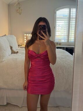 Lucy in the Sky Satin Bow Cutout Dress in Pink